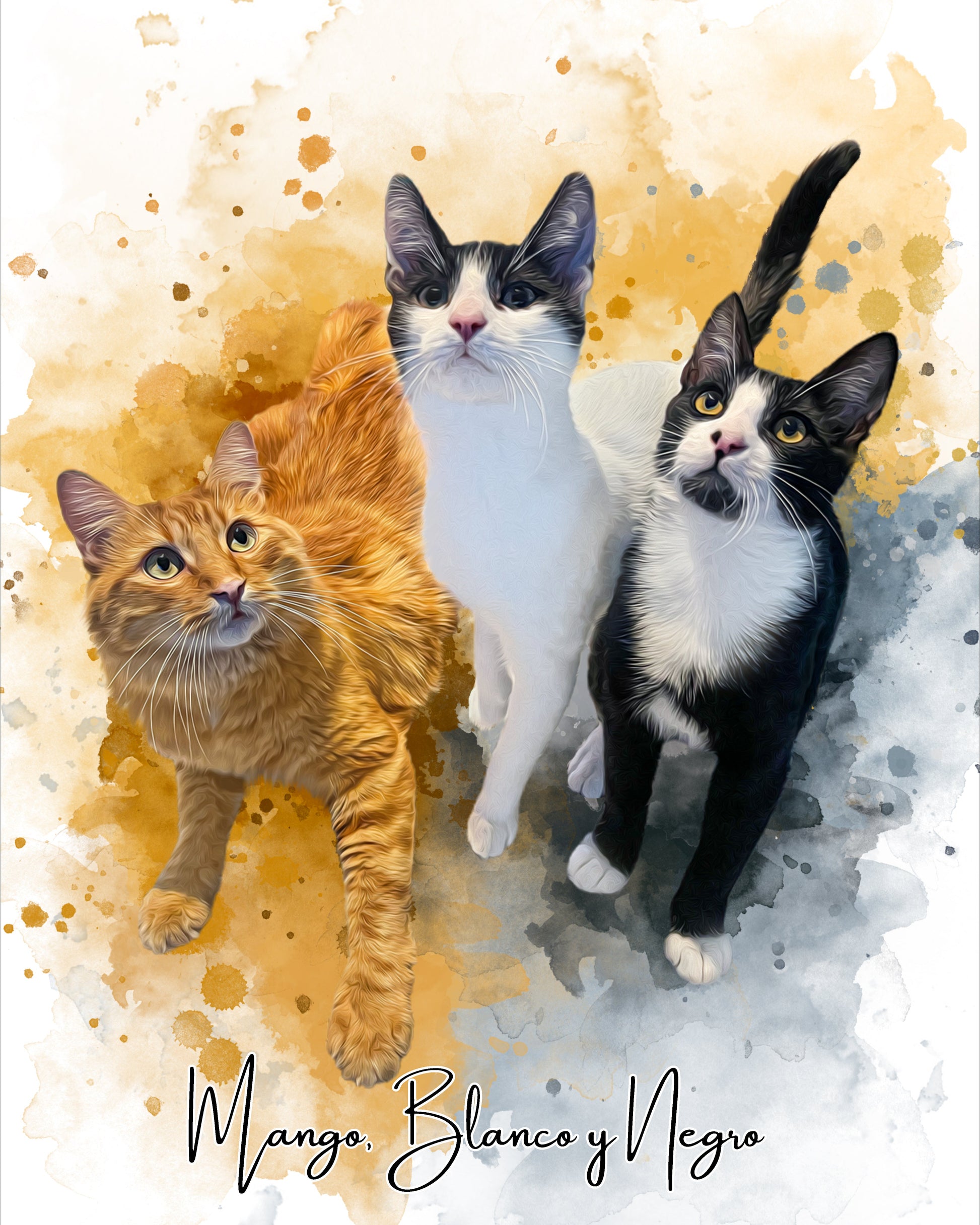 Retrato 3 gatos cuerpo completo