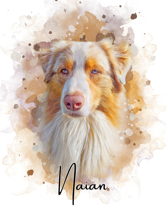 Retrato digital personalizado de mascota en acuarela