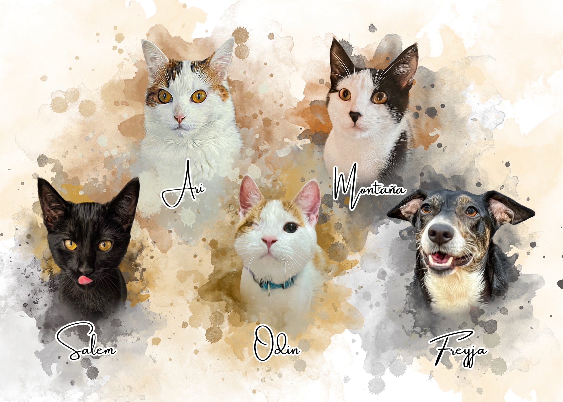 Retrato digital gatos y perro